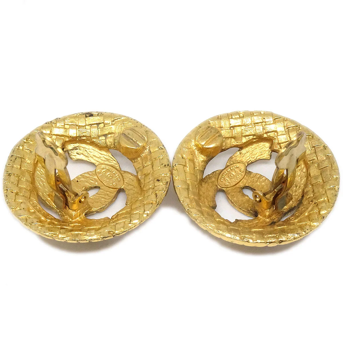 CHANEL 1994 Woven CC Cutout Earrings Gold Clip-On 2889 - Image 4