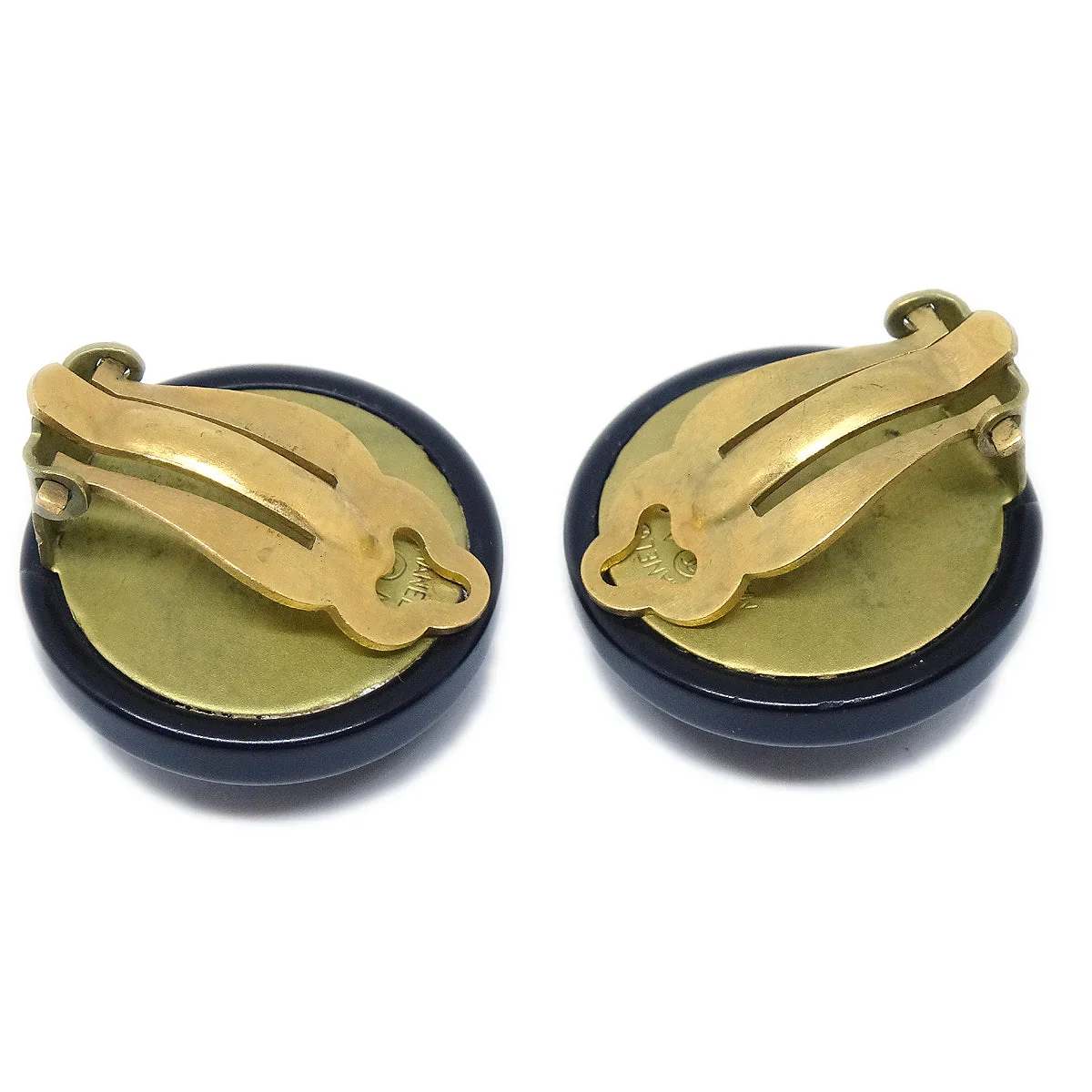 Chanel Button Earrings Black Clip-On 94A - Image 3