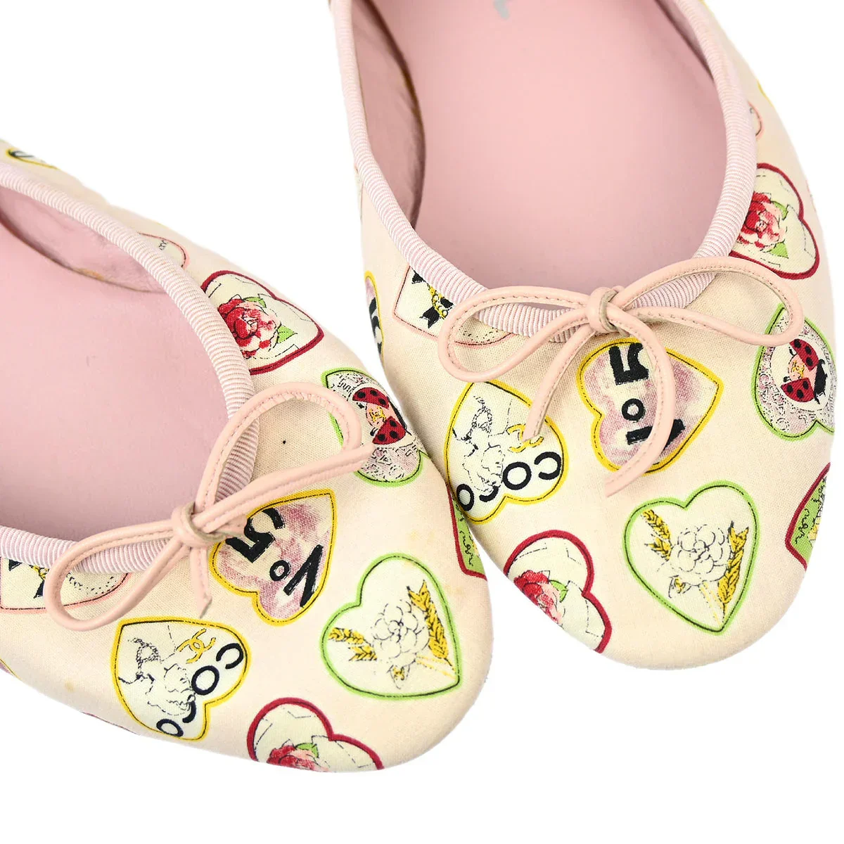 Chanel * Pink Cotton Valentine Ballet Flats Room Shoes #37 - Image 4