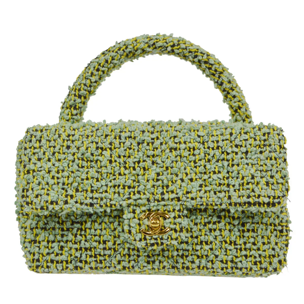 CHANEL 1991-1994 Classic Flap Handbag Medium Tweed Green