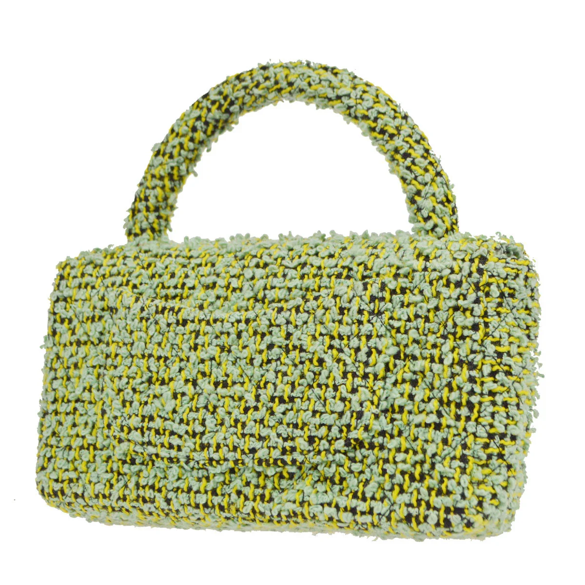 CHANEL 1991-1994 Classic Flap Handbag Medium Tweed Green - Image 2