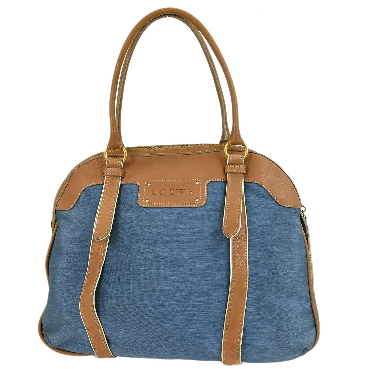 Loewe * Blue Beige Nylon Leather Handbag - Image 2
