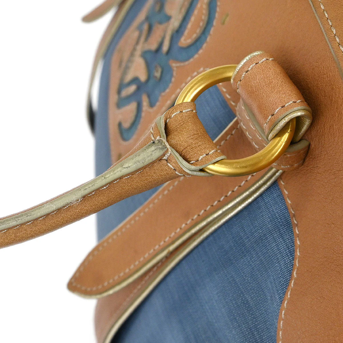 Loewe * Blue Beige Nylon Leather Handbag - Image 6