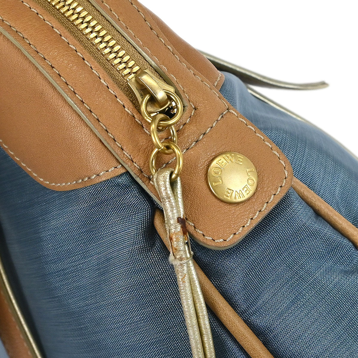 Loewe * Blue Beige Nylon Leather Handbag - Image 8