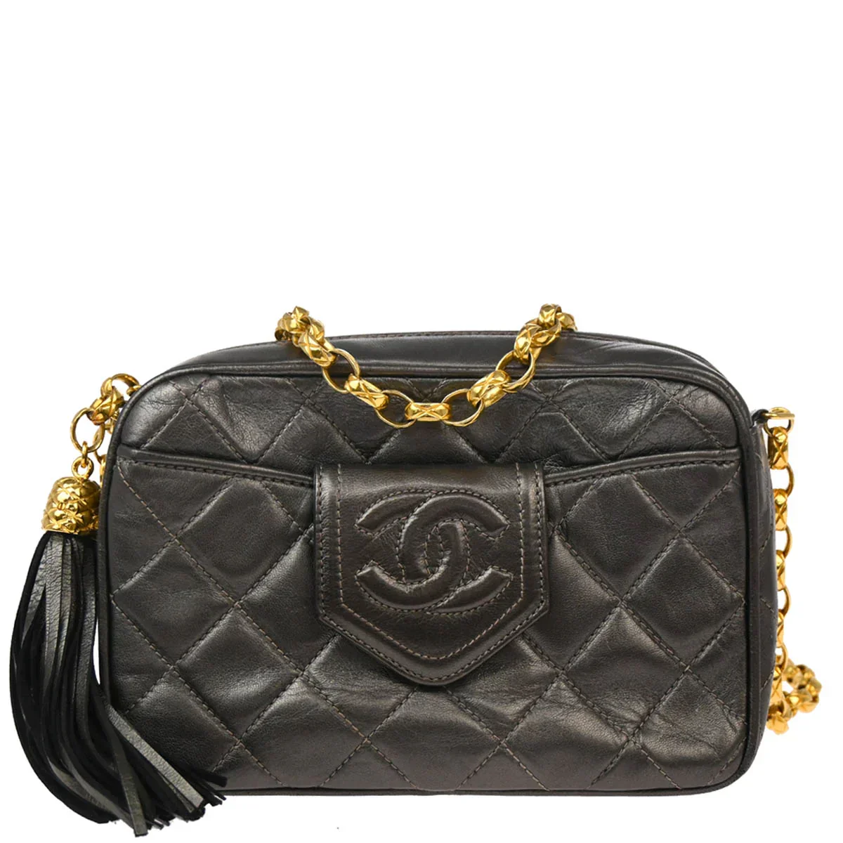 Chanel 1989-1991 Gray Lambskin Camera Bag Mini