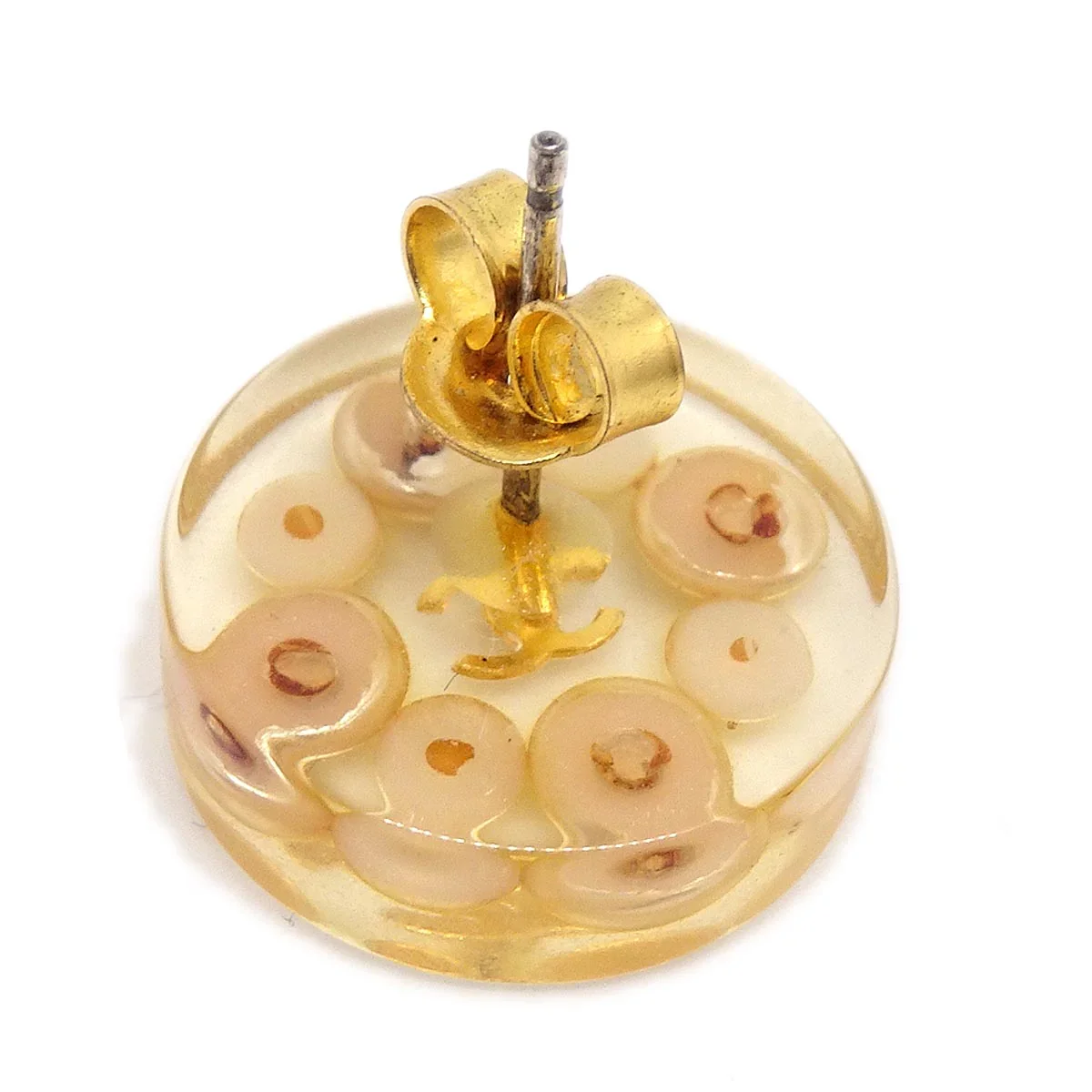 Chanel Button Piercing Earrings Artificial Pearl Clear - Image 4