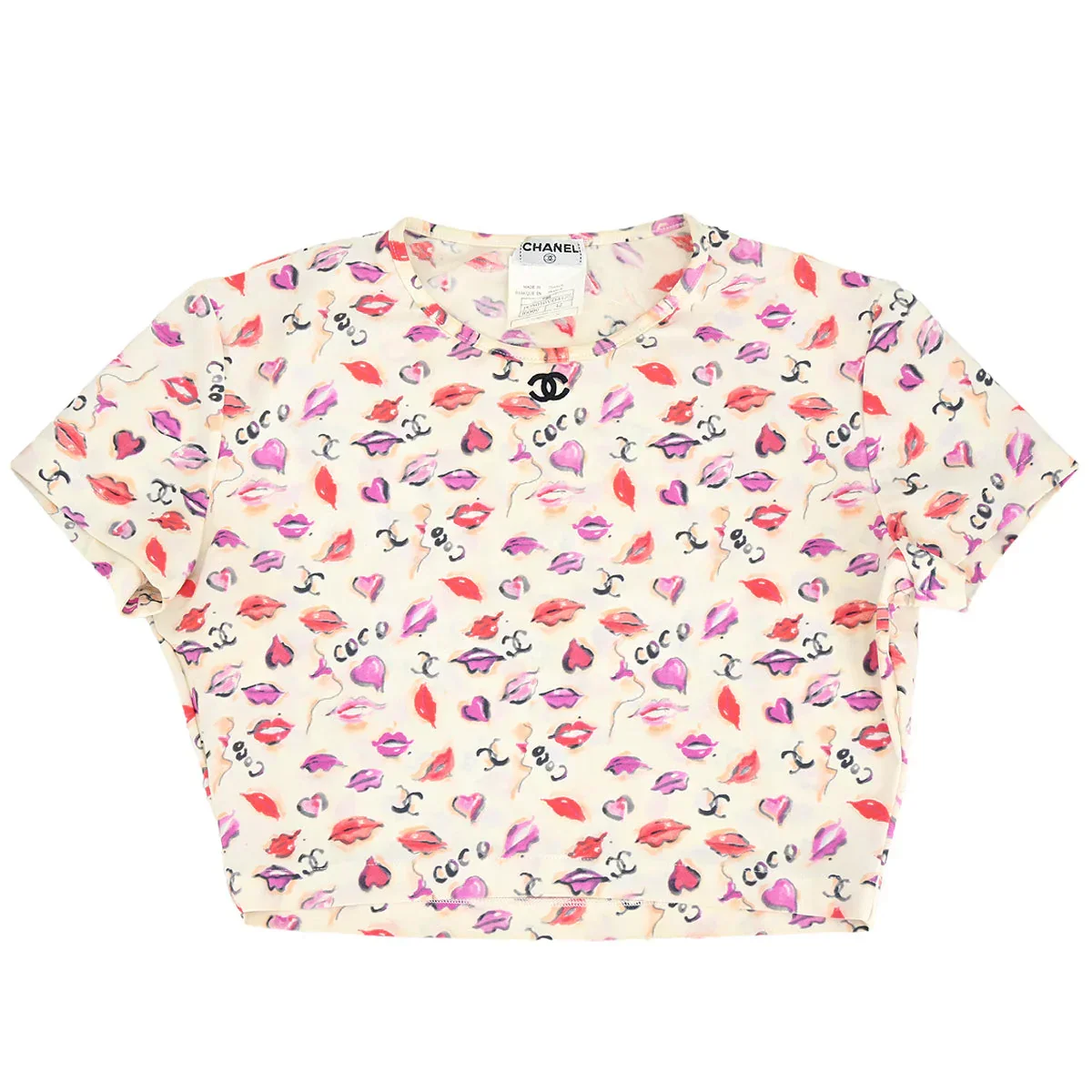 Chanel Lips Print  Cropped T-shirt Ivory P95 #42