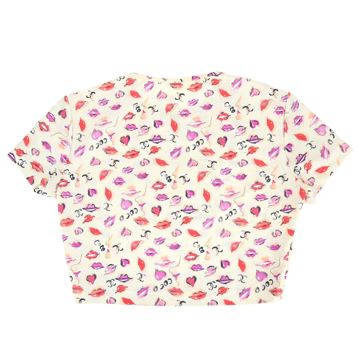 Chanel Lips Print  Cropped T-shirt Ivory P95 #42 - Image 2