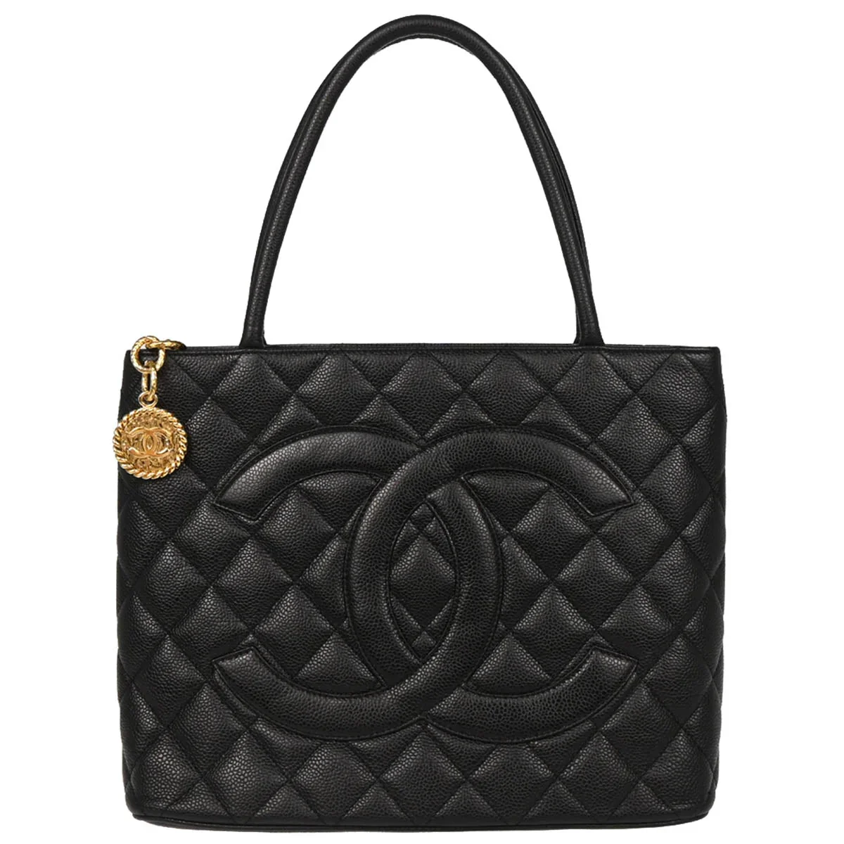Chanel 2005-2006 Black Caviar Medallion Tote Handbag