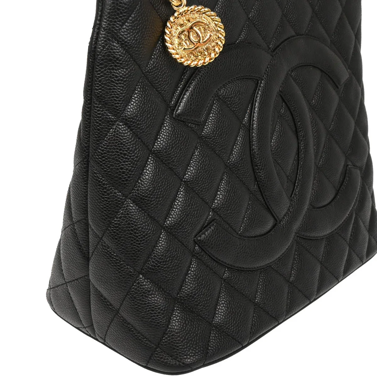 Chanel 2005-2006 Black Caviar Medallion Tote Handbag - Image 3