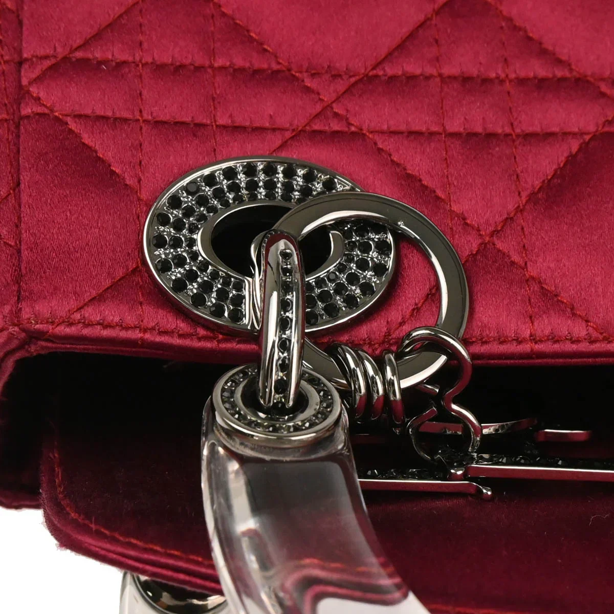 Christian Dior 1999 Bordeaux Satin Rhinestone Small Lady Dior Handbag - Image 6